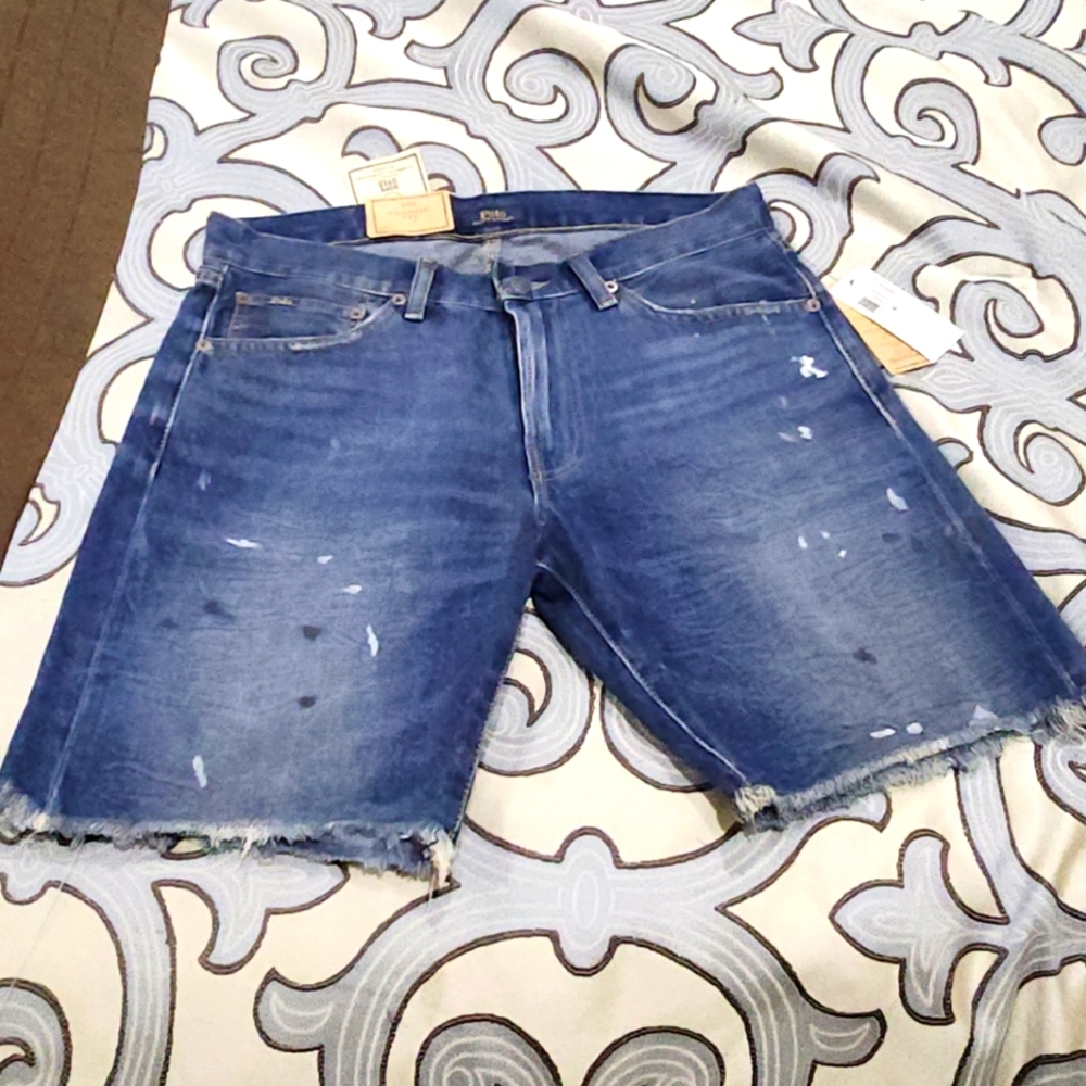 SOLD! NWT Polo Ralph Lauren Paint Spatter Cut off Classic Fit Denim Jean-Shorts